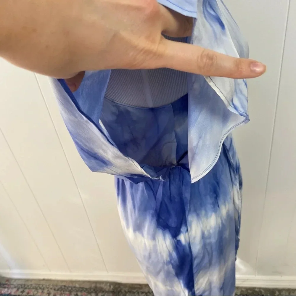 Alice‎ + Olivia Size XS Silk Tie Dye Cloud Print Flowy Button Dress Blue White